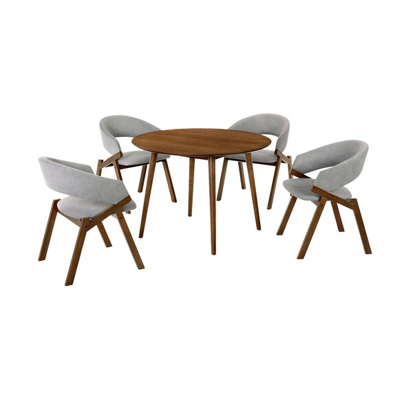 Armen Living Arcadia and Talulah 42" Round Gray and Walnut Wood 5 Piece Dining Set SETARDI5TAGRWA42 - main